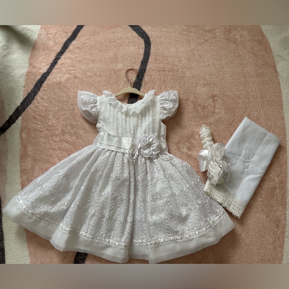 Handmade baby girl baptism white dress del are couture